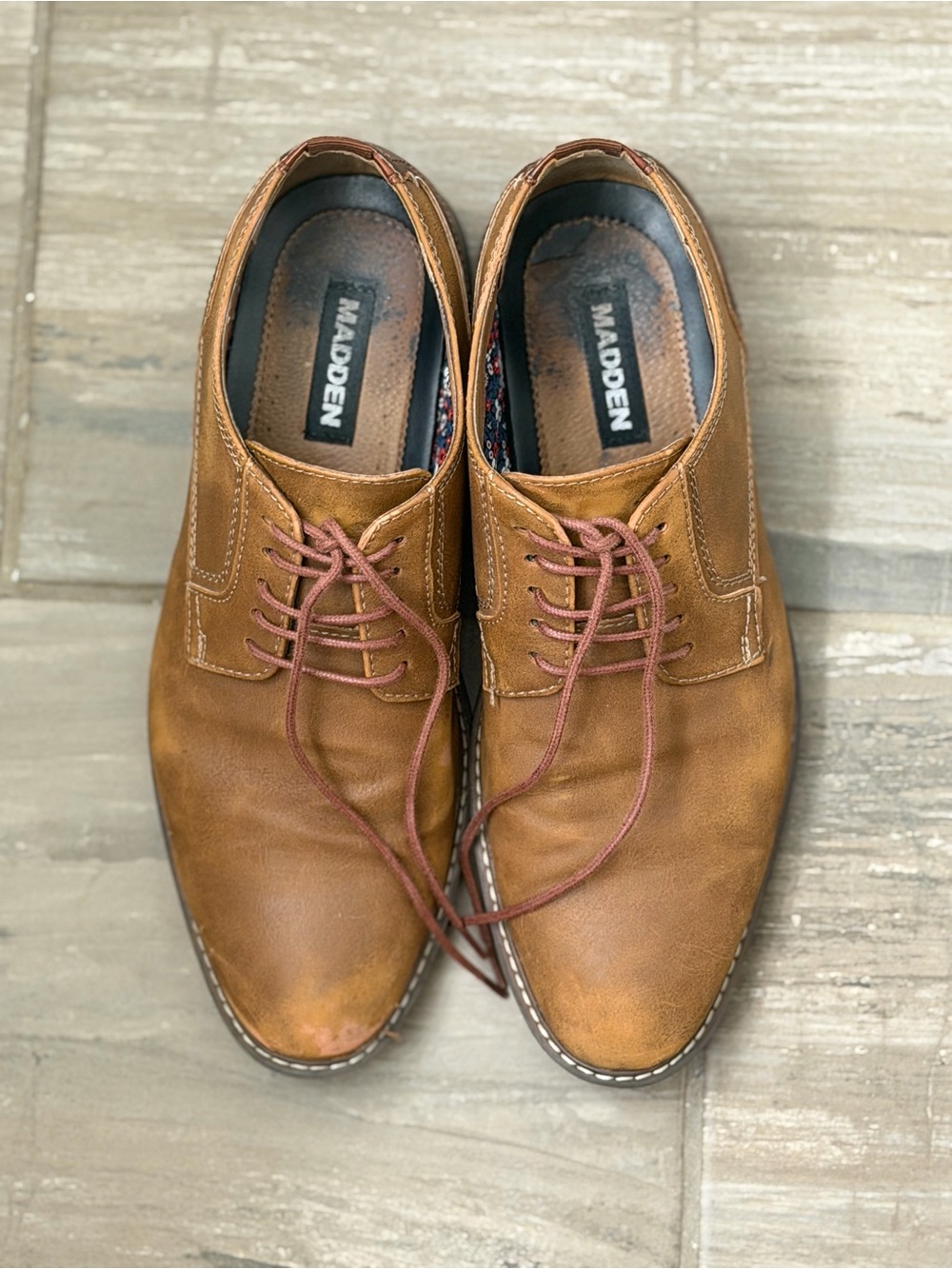 Steve Madden Men's Tan Leather Lace-Up Oxfords